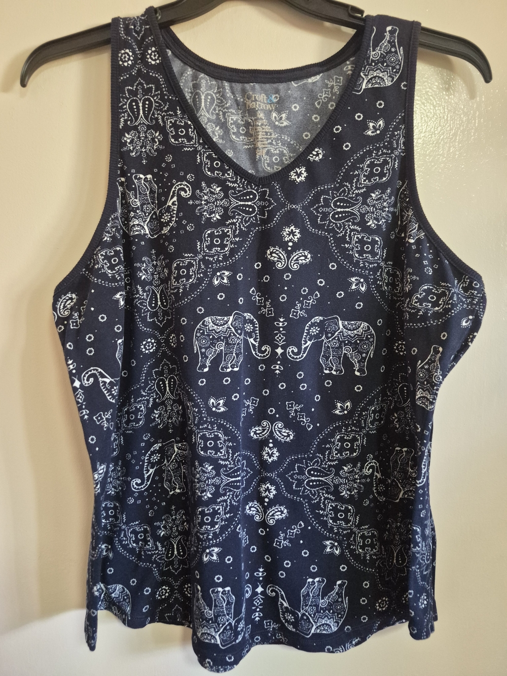 croft & barrow Navy Blue Elephant Print Tank Top